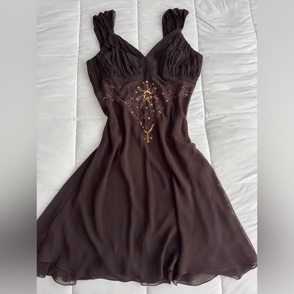 Vintage Y2K Brown Beaded Midi Slip Dress